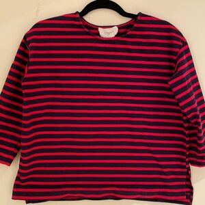 Pomander Place for Tuckernuck 100% cotton navy red stripe 3/4 sleeve Sz M
